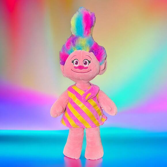 Build-A-Bear Princess POPPY Troll Stuffed Doll 20” Pink Dress Rainbow Hair Plush - Picture 14 of 14
